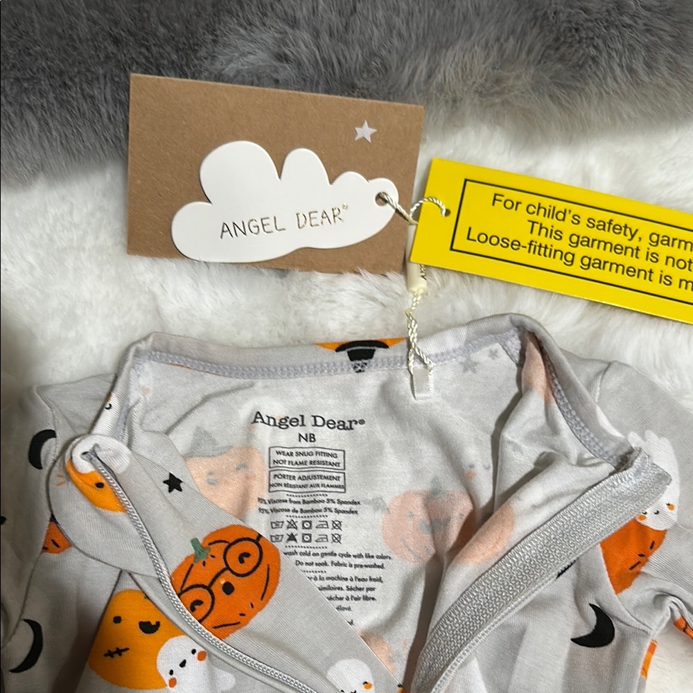 NWT Newborn Angel Dear Halloween Zip Footie in Grey - Picture 2 of 3